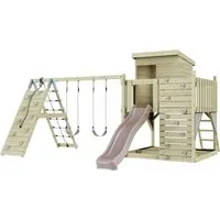 OutdoorToys Spielturm - Altrosa Kinderschaukel - Schaukeln aus nordischer Fichte, ideal für Kinder ab 3 Jahren. Fördert den Spielspaß und die motorischen Fähigkeiten im eigenen Garten.