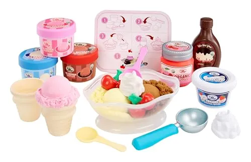 Little Tikes Creative Chefs Ice Cream Kit - Realistisches Rollenspielset mit 17 Zubehörteilen, inklusive speziellem Make-It! Mix Spielsand für kreative Eiskreationen