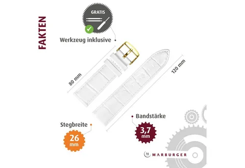 MARBURGER Uhrenarmband 26mm Leder Alligator Prägung