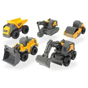 Dickie-Toys Baustellenfahrzeug Set mit 5 Volvo Fahrzeugen - Motorfahrzeugspielset für Kinder, beinhaltet Radlader, Bagger und mehr mit beweglichen Teilen für kreatives Spielen. Ideal für kleine Bauarbeiter ab 3 Jahren.