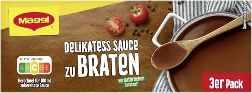 Maggi Delikatess Sauce zu Braten (3er Pack) - Bratensaucen für kreative Köche, ideal zum Verlängern und Würzen eigener Saucenideen, perfekt zu herzhaften Fleischgerichten und vielseitig verfeinerbar.