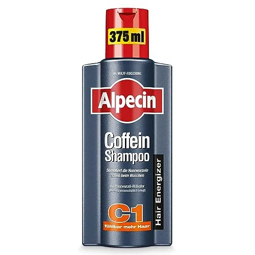 Alpecin Coffein-Shampoo C1, 375 ml - Effektives Shampoo gegen Haarausfall - Haarwuchsförderndes Shampoo für Männer, stimuliert Haarwachstum in nur 2 Minuten Einwirkzeit und schützt vor erblich bedingtem Haarausfall.