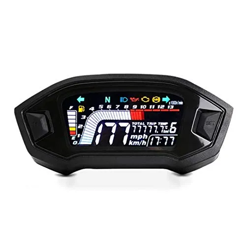 Zaddox SM6 Digital Tachometer & Drehzahlmesser - Universal Motorrad-Geschwindigkeitsmesser mit gestochen scharfem LCD-Display, ideal für Sportmotorräder und individuelle Umbauten. Wasserdicht und UV-beständig für besondere Langlebigkeit.
