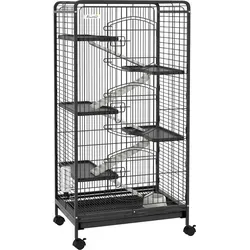 PawHut Käfig für Kleintiere Mit Rollen 5 Rampen 5 Plattformen Flasche und Wasserschale 250 ml Abnehmbares Untergestell aus Stahl PP Schwarz Aosom