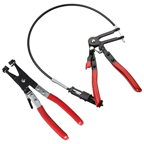 Vegena Schlauchklemmenzange Schlauchschellenzange mit Geradem Hals Schlauchklemmenzangen Federbandschellenzange zum Entfernen und Installieren von Schlauchschellen Werkzeug für Kfz-Reparaturen (Rot)