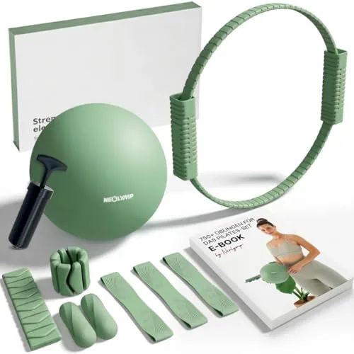 NEOLYMP Pilates Set für Zuhause – Komplettes Zubehör mit Ball, Ring & Gewichten - Erlebe Pilates in den eigenen vier Wänden mit unserem umfassenden Set: Pilates Ball, Ring, verstellbare Hanteln und Bänder für individuelles Training. Hochwertiges Material sorgt für Langlebigkeit und Komfort. Perfekt für jedes Fitnesslevel.