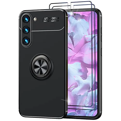 NALIA Ringhülle für Samsung Galaxy S23 Plus - Ring-Ständer 360° & für Magnet-Halter - GRIP360 (Mattiertes Silikon Case) - Marke aus Berlin, Farbe:Schwarz