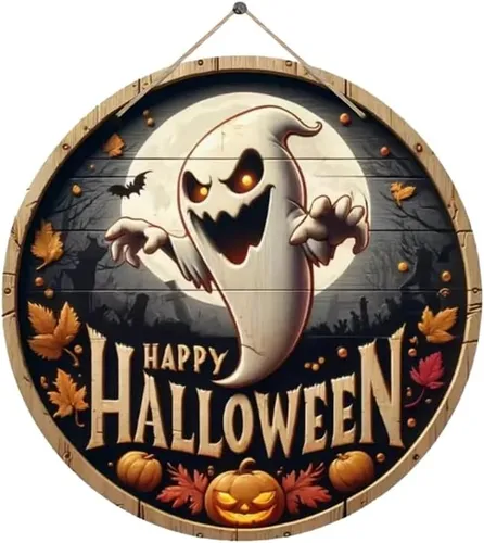 Happy Halloween, Geist Türschild Deko aus Holz