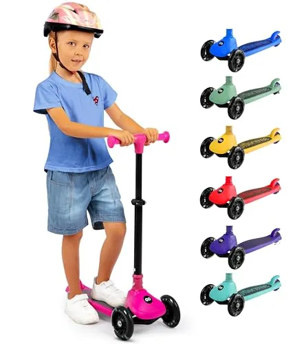 SereneLife Kinderroller ab 3 Jahre – LED Tretroller faltbar höhenverstellbar, leicht und stabil, für Jungen und Mädchen, Indoor und Outdoor, bis 50 kg