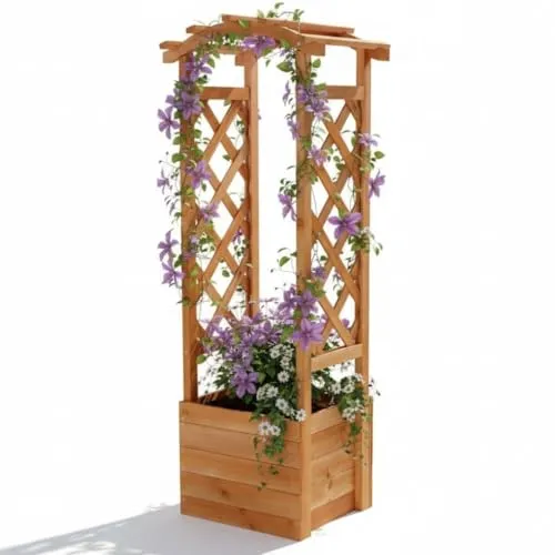 Spalier Pflanzkasten Rankhilfe mit Rosenbogen Pergola - Spalier für Rosen, hochwertiges Holz, wetterfest und langlebig, ideal für Gartenliebhaber, die einen eleganten Blickfang im Country Style suchen.