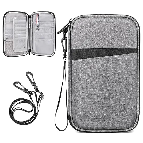 FINTIE Reisepass Tasche Familie Reiseorganizer, RFID-Blockier Wasserdicht Handytasche Reisepasshülle Ausweistasche Dokumente 6 Pässe für Damen und Herren, Grau