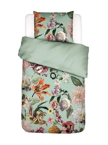 Essenza Wendebettwäsche Filou, Salbeigrün - Hochwertige Satin-Bettwäsche mit floralem Design, 135x200 cm, Oeko-Tex® Standard 100, für einen erholsamen Schlaf und stilvolle Akzente im Schlafzimmer.