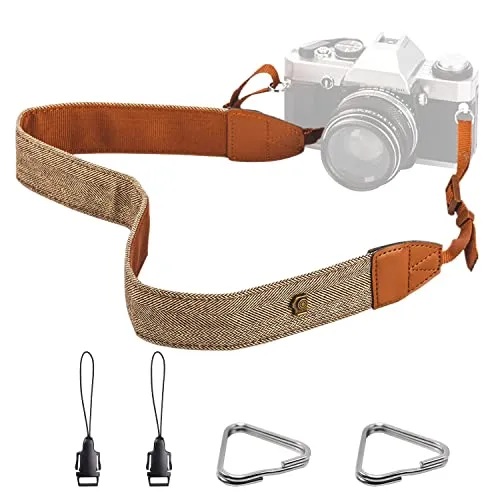 PFLYPF 1 Kamera-Schultergurt, mit zwei Verbindungsschnallen, verstellbar, komfortabler Kamera-Schultergurt aus reiner Baumwolle, einfacher Retro-Kameragurt, universeller Schultergurt
