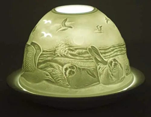 CBK-MS Dome Light Teelicht Strandleben Windlicht Porzellan Teelichthalter ca. Ø 12 cm Höhe 8,5 cm