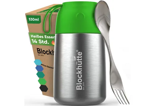 Blockhütte Thermobehälter 530ml – Auslaufsicher & Rostbeständig - Praktischer Thermobehälter aus hochwertigem Edelstahl mit 530 ml Fassungsvermögen. Ideal für Take-Out, mit Göffel, Transportbeutel und Anti-Vakuum Ventil. Lebensmittelecht und spülmaschinenfest.