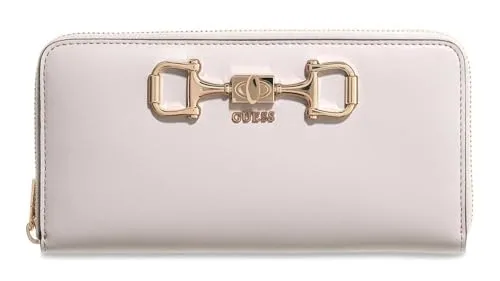 GUESS Geldbörse Janie SLG Zip Around Wallet Stone beige - Praktische Geldbörse mit 12 Kreditkartenfächern und extra Zipperfach. Flexibel mit abnehmbarer Handschlaufe. Stilvolles Design in Stone mit goldfarbener Hardware für einen eleganten Look. Kompakt und übersichtlich für alle Essentials.