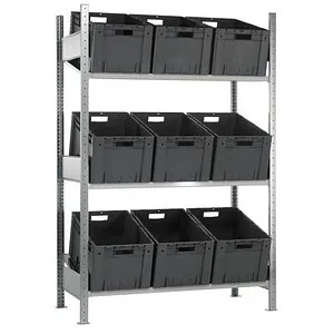 MULTIplus150 Schrägbodenregal 2000 x 1000 x 600 mm - Werkstatteinrichtung mit beidseitig nutzbaren Fachböden, ideal für effiziente First in – First out-Lagerung und einfachen Zugriff auf Lagergüter.