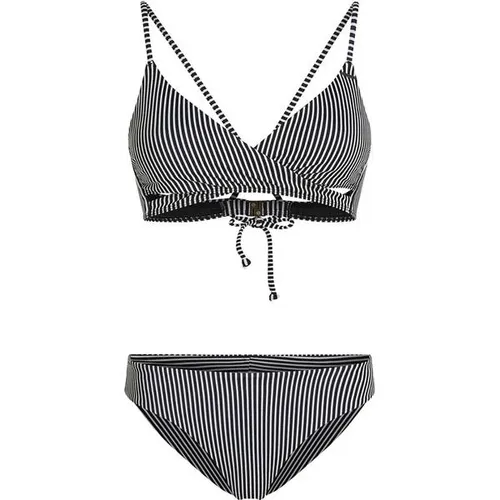 O'Neill Essentials Baay Maoi Bikini-Set schwarz gestreift (39149) 42 - Stylisches Bikini-Set für Damen mit frechem Schnitt und mittlerem Halt. Ideal für Baden und Wassersport, mit verstellbaren Trägern und herausnehmbaren Pads für individuellen Komfort.