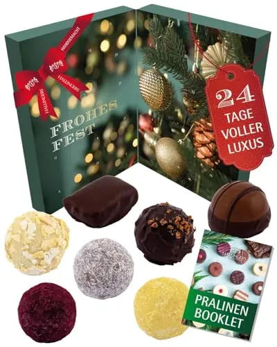 Hallingers Genuss Manufaktur Veganer Pralinen Adventskalender 2025 – 24 edle vegane Premium Pralinen – Handgemacht in der Manufaktur – Nachhaltige Geschenkidee für Genießer|Made in Bayern