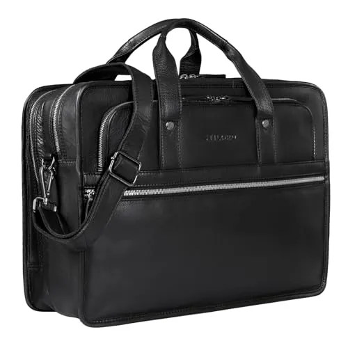 STILORD 'Yves' Aktentasche – Elegante Lederarbeitstasche für Herren und Damen - Hochwertige Aktentasche aus echtem Rindsleder mit 12 Fächern, ideal für 15,6 Zoll Laptops. Stilvolles Vintage-Design, perfekt für Büro und Schule.