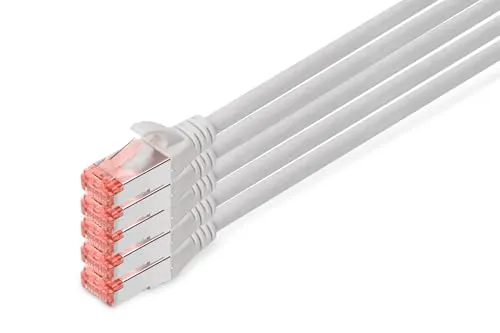 DIGITUS LAN Kabel Cat 6 - 15m - 5 Stück - RJ45 Netzwerkkabel - S/FTP Geschirmt - Kompatibel zu Cat6A und Cat7 - Grau