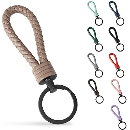 SERASAR Schlüsselanhänger Leder mit Edelstahl Schlüsselring - Zusatzringe Ideal für Auto, Motorrad, Fahrrad und Haus Geschenk Schachtel Herren & Damen