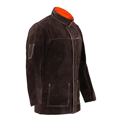 Stamos Welding Schweißerjacke SWJ01L - Flammfeste Arbeitsjacke aus Rinderleder - Arbeitsjacke aus robustem Rindspaltleder, hitzebeständig und mit stromschlagisolierten Druckknöpfen für optimalen Schutz beim Schweißen.