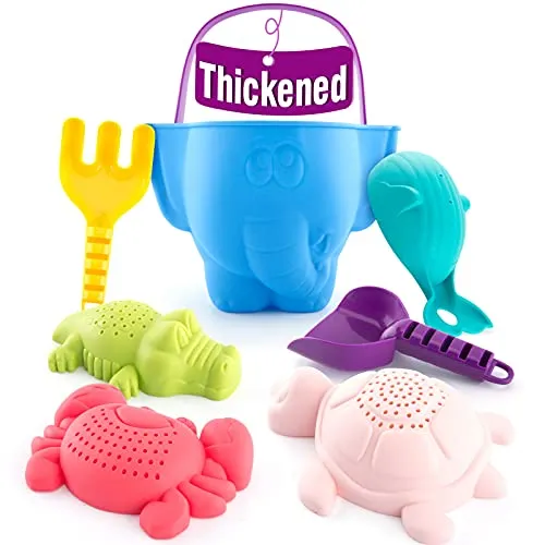 hahaland Sandspielzeug Set für Kinder und Kleinkinder,7 Stück,Strandspielzeug ab 1 2 3 jahr, Sandkasten Spielzeug Enthält Sandschaufel und Eimer,Wasserspielzeug,Schildkröte Krokodil Wal Krabben Formen