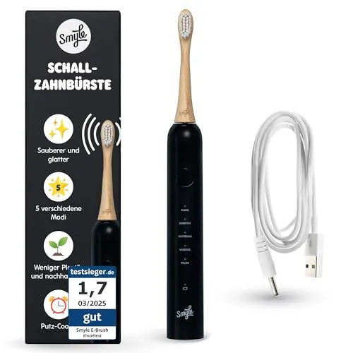 Smyle Schallzahnbürste mit Sensor – 3 Monate Akkulaufzeit und 5 Putzmodi (Schwarz)