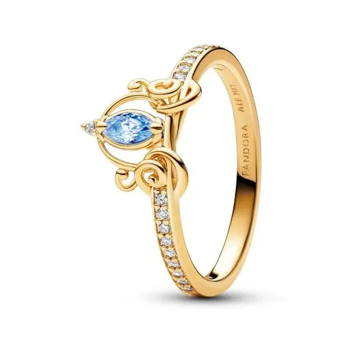 PANDORA 14k Gold-plated Ring mit Cubic Zirconia in Blau - Eleganter Damenring aus 14k Gold mit einzigartiger Metalllegierung und funkelnden blauen Cubic Zirconia, ideal für besondere Anlässe.
