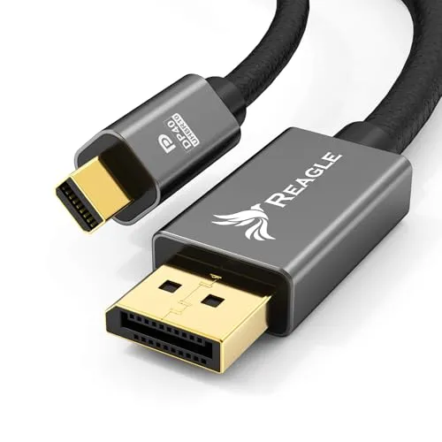 Reagle Mini DisplayPort auf DisplayPort -2m Kabel 2.0, 8K 60Hz, 4K 240Hz, 40 Gbit/s, HDR, DSC 1.2a, Kompatibel mit Thunderbolt, Laptop, PC, Monitor, Beamer, Mini DP auf DP Kabel