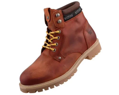 Mustang Herren Leder Stiefel Hellbraun - Größe 41 - Hochwertige Herren Leder Stiefel mit 3,5 cm Blockabsatz und gut profilierter Synthetiksohle. Ideal für stilvolle Auftritte und optimalen Tragekomfort.