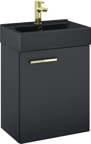 VBChome Badmöbel Set 45 cm Schwarz Matt Waschbecken mit Hängeschrank Badezimmerschrank mit Waschbecken Unterschrank Waschtisch 1-Türen Soft-Close