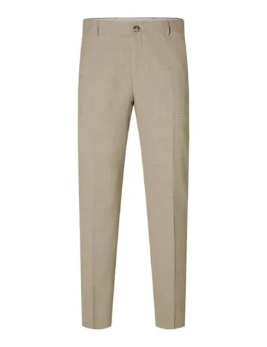 Selected Bügelfaltenhose SLHOasis beige 46 - Stilvolle Bügelfaltenhose in sanften Beigetönen, ideal für den Casual-Look. Hochwertiger Materialmix aus Polyester, Wolle und Leinen für besten Tragekomfort.