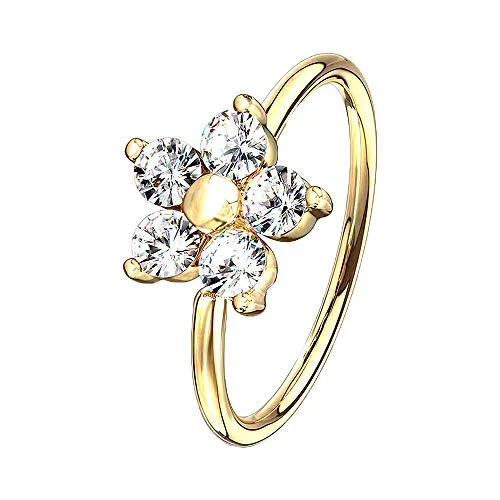 Continuous Ring Piercing Filigrane Creole Blume mit Zirkonia Glitzer Kristallen Septum Tragus Helix Nase Lippe Nasenring Ohr Knorpel Gold