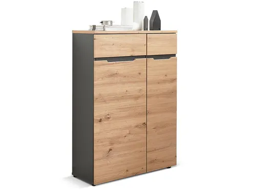 Büroschrank MAILAND IV in Eiche Grau, 75x122x38 cm - Stylischer Büroschrank mit 2 Türen, ideal für die ordentliche Aufbewahrung von Büromaterialien. Mit seinem modernen Design fügt er sich perfekt in jedes Büro ein.