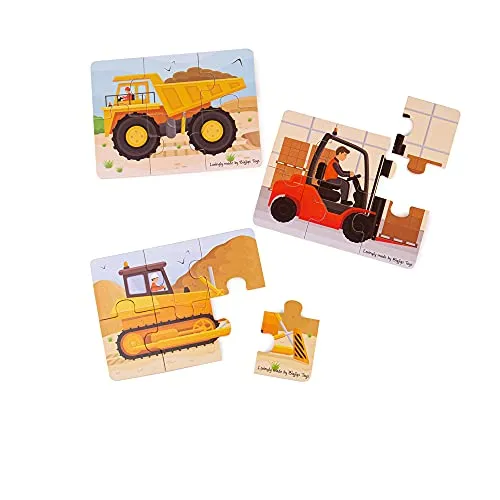 Bigjigs Toys Baufahrzeuge (6-teilige Puzzles) - 3 Puzzles