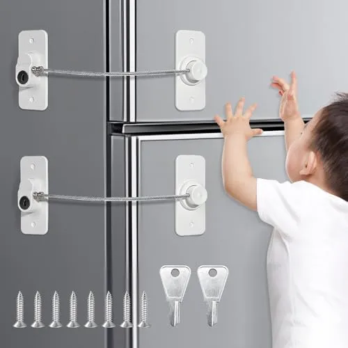 Stück Kühlschrankschloss, Kindersicherung Kinder Ohne Bohren, Selbstklebend Fenster Kinder, für Kühlschränke, Waschmaschinen, Schrankschloss (Mit Schlüssel) 2