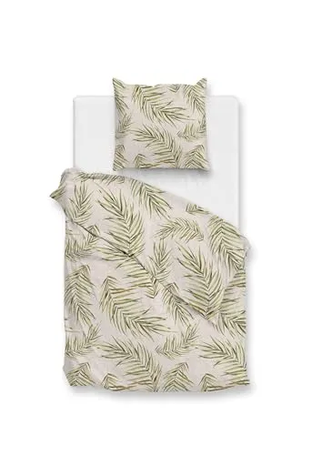 Zo!Home Cotton Bettwäsche 135x200 Palma Beige - Bettwäsche-Set mit feinem Palmenblätter-Design, 100% Baumwolle, pflegeleicht und hautfreundlich, ideal für ein gemütliches Schlafzimmer.