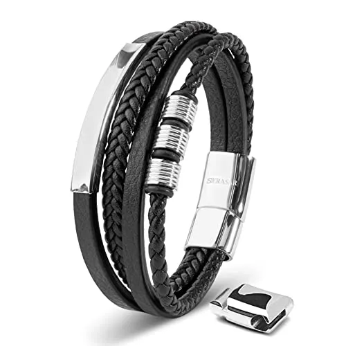 SERASAR Herren Armband 20cm aus echtem Leder in silber von SERASAR