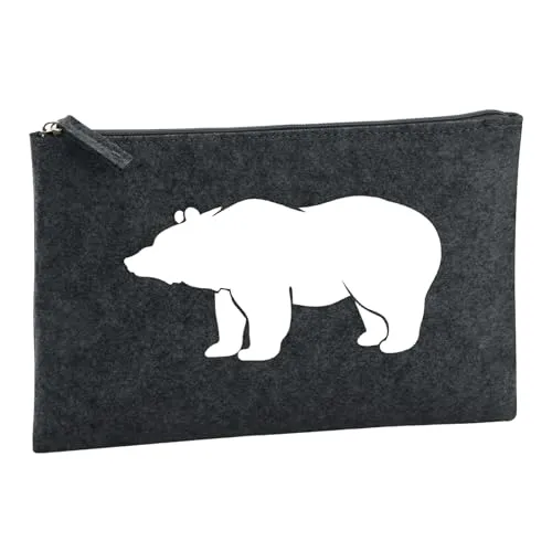 Huuraa Kulturbeutel Bär Silhouette 1 Liter Charcoal Filz Kosmetiktasche Geschenkidee
