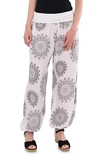 Malito - Damen Haremshose Orient Print aus Baumwolle - Leichte Stoffhose elastischer Bund - Aladinhose für Strand & Alltag - Pumphose für Frauen 7197 (Größe: 34-42 weiß)
