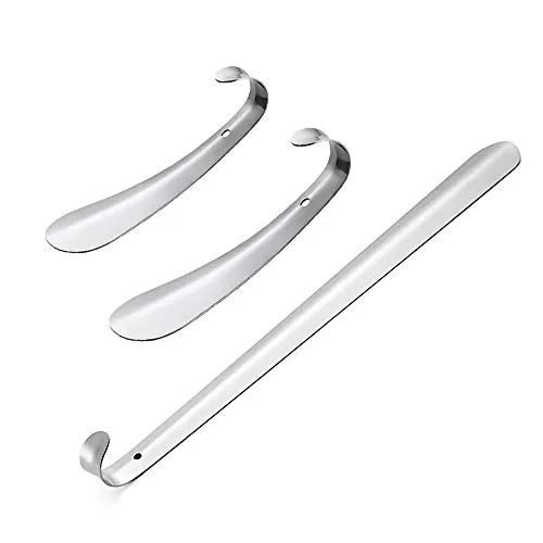 SteelFever Set von 3 Schuh Horn Edelstahl schuhlöffel Metall lang und Schuhlöffel kurz Unisex Erwachsene