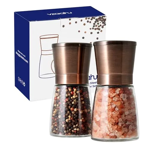Vzaahu Salz und Pfeffermühlen 2er-Set mit Keramikkern,Zimt,Einstellbare Grobheit,Farbe Kupfer,Tragbare,Nachfüllbare Gewürzmühlen,Geburtstag in der Küche,Einweihungsgeschenke