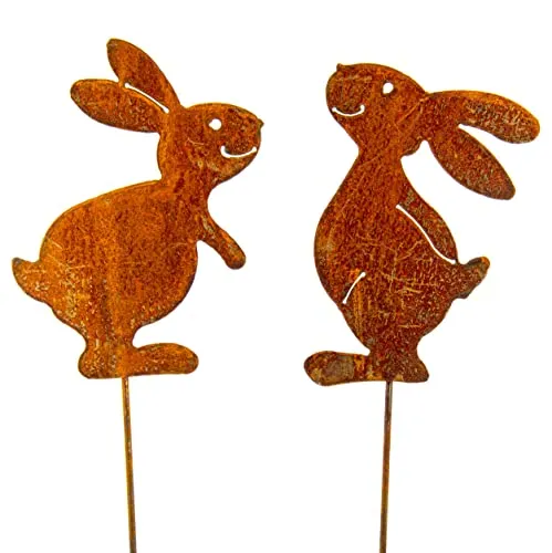 Blümelhuber 2 kleine Edelrost Gartendeko Roststecker Osterdekoration Draußen - Hasen Deko Frühling - Perfekte Deko für Garten oder Haustür