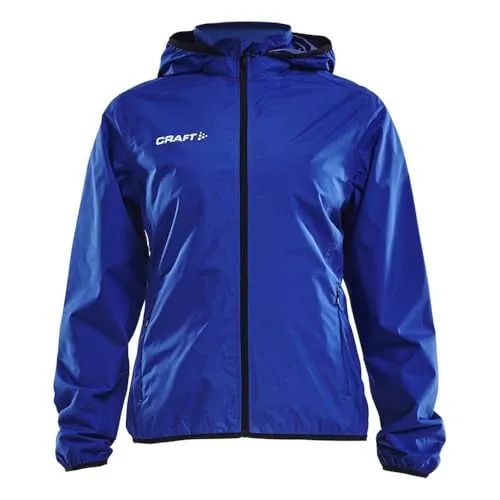 CRAFT Jacket Rain W Club Cobolt M - Funktionsjacke für Damen in Blau, wasserdicht mit versiegelten Nähten und abnehmbarer Kapuze. Ideal für nasses Wetter beim Training, sorgt für optimalen Komfort und Bewegungsfreiheit.