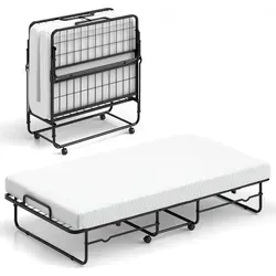 COSTWAY Klappbett 90x190cm - Robust & Mobil - Praktisches Klappbett mit 220 kg Tragkraft und 10 cm dicker Matratze für hohen Komfort. Ideal für kleine Räume und Gäste, leicht verstaubar mit Rollen für einfache Mobilität.