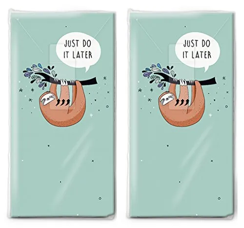 2x 10 Taschentücher Later Mach es später Faultier Lustig Sprüche