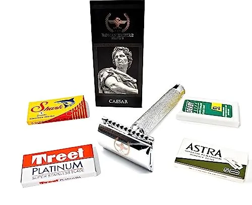 Roman Empire Shaving® Rasierhobel Caesar - Eleganter Safety Razor für Damen & Herren - Nassrasierer Set inkl. 20 Rasierklingen von Astra, Derby, Shark, Treet - Rasier Set