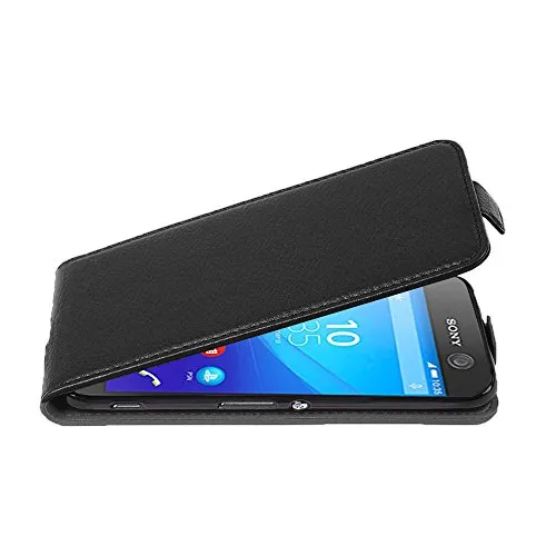 Cadorabo Hülle kompatibel mit Sony Xperia M5 Flip Design aus Premium Kunst Leder Flip Klappbare Stoßfeste Magnetische Cover Hülle für Sony Xperia M5 Tasche in Schwarz